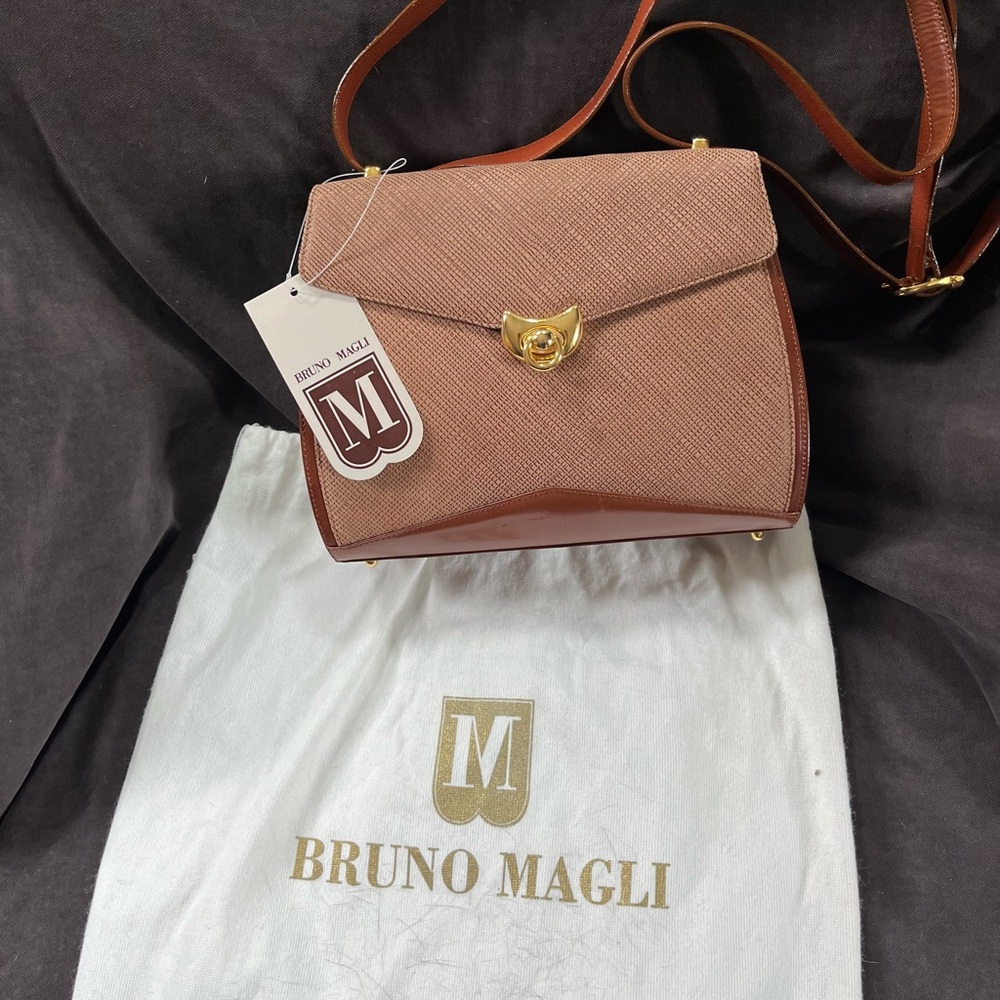 Bruno Magli Brown Crossbody Bag with Gold Clasp